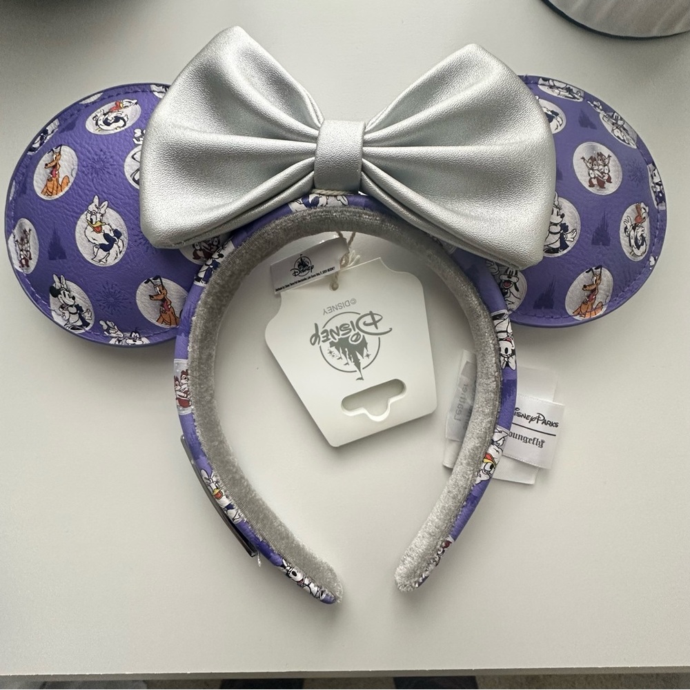 NWT Disney Loungefly 100 Year Celebration Purple and Silver Ears with Bow